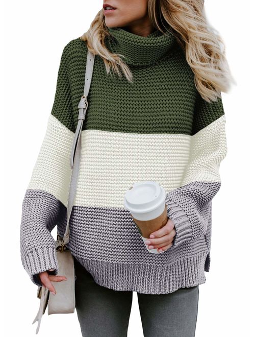 Actloe Women Casual Turtleneck Long Sleeve Chunky Knitted Pullover Sweaters