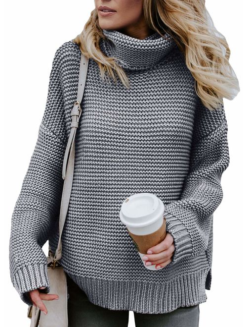 Actloe Women Casual Turtleneck Long Sleeve Chunky Knitted Pullover Sweaters