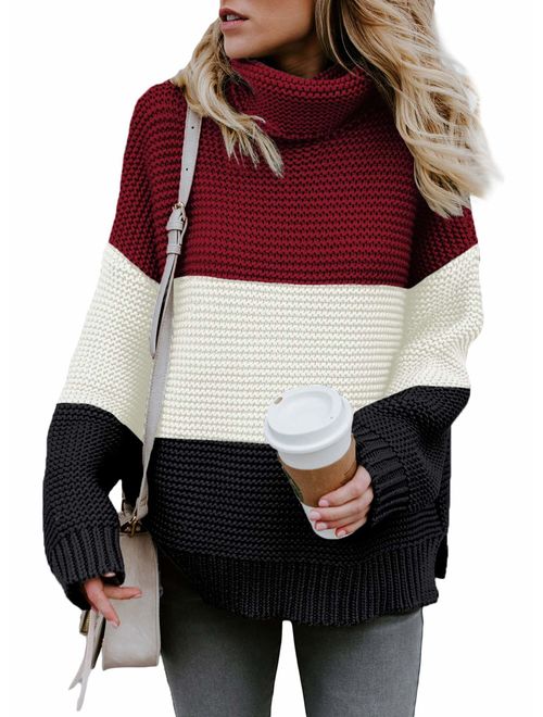 Actloe Women Casual Turtleneck Long Sleeve Chunky Knitted Pullover Sweaters