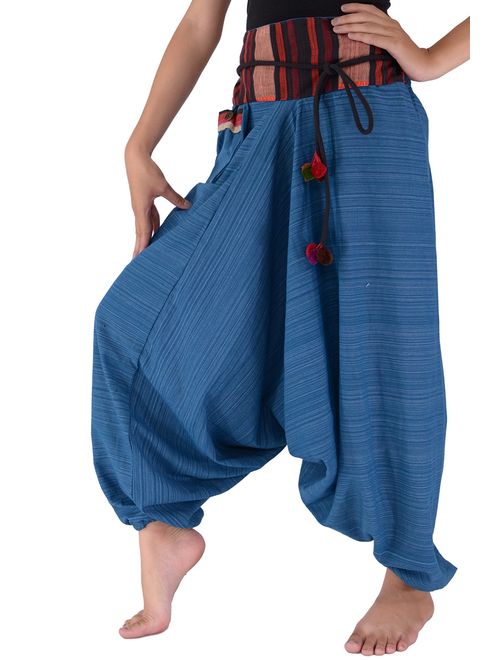 Harem Pants for Women and Men Traditional Loose Plus Size 100% Cotton Bohemian Style