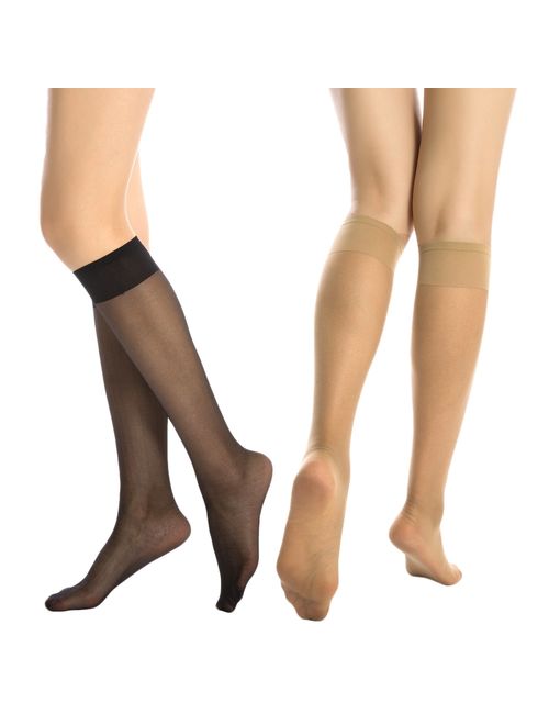 MANZI 12 Pairs Lady's Sheer Knee High Stockings (6 Pairs Black,6 Pairs Nude)