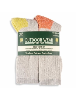 HOT FEET Mens Active Work and Outdoors Socks, Fully Cushioned, Thermal Wool Blend, 4 Pack Warm Reinforced Heel and Toe