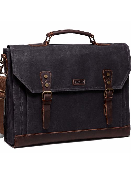 Vaschy Vintage Canvas Leather Messenger Bag School Shoulder Bag Business Briefcase Satchel Gray