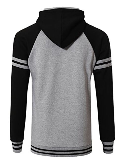 Men's Premium Heavyweight Two-Tone Raglan Pullover Hoodie Sweatshirts