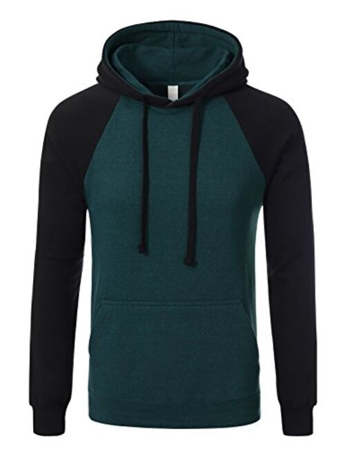 Men's Premium Heavyweight Two-Tone Raglan Pullover Hoodie Sweatshirts