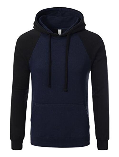 Men's Premium Heavyweight Two-Tone Raglan Pullover Hoodie Sweatshirts