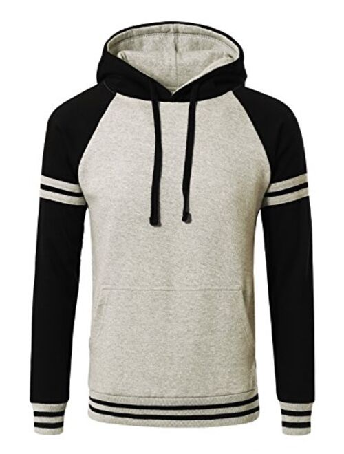 Men's Premium Heavyweight Two-Tone Raglan Pullover Hoodie Sweatshirts