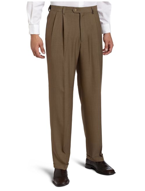 Haggar Men's Big and Tall Expandable Waistband ECLO Stria Pleat Front Dress Pant