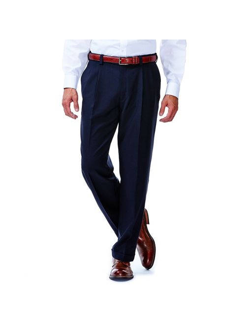 Haggar Men's Big and Tall Expandable Waistband ECLO Stria Pleat Front Dress Pant