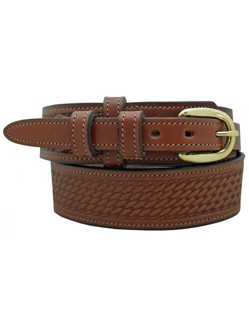 Men's Ranger Belt 1 1/2" English Bridle Leather Basketweave Embossed