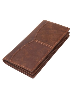 Texbo RFID Blocking Full Grain Leather Vintage Bifold Long ID Cash Card Wallet Holder For Checkbook,Credit Cards