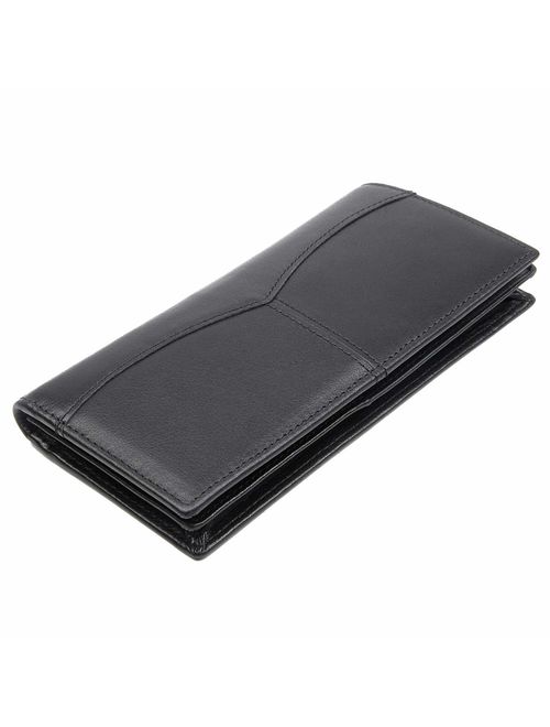 Texbo RFID Blocking Full Grain Leather Vintage Bifold Long ID Cash Card Wallet Holder For Checkbook,Credit Cards