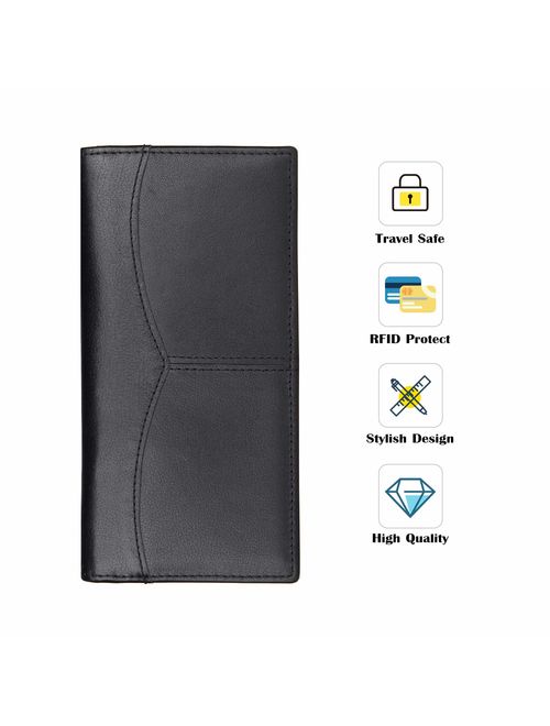 Texbo RFID Blocking Full Grain Leather Vintage Bifold Long ID Cash Card Wallet Holder For Checkbook,Credit Cards