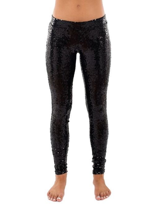 Black Sequin Leggings - Shiny Black Tights for Women