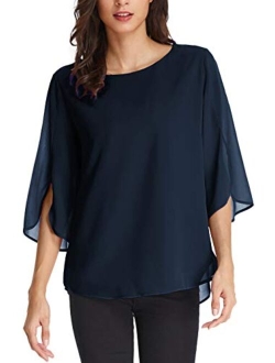 Women's Casual Chiffon Blouse Tops Half Ruffle Sleeve