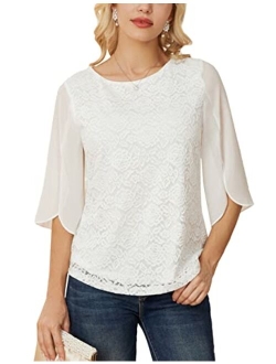 Women's Casual Chiffon Blouse Tops Half Ruffle Sleeve