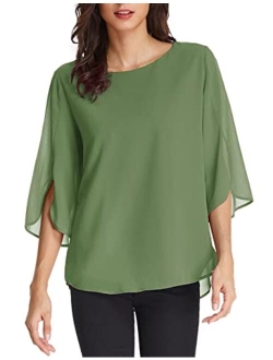 Women's Casual Chiffon Blouse Tops Half Ruffle Sleeve