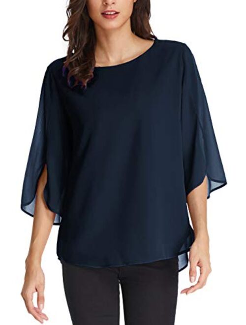 GRACE KARIN Women's Casual Chiffon Blouse Tops Half Ruffle Sleeve