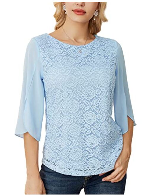 GRACE KARIN Women's Casual Chiffon Blouse Tops Half Ruffle Sleeve