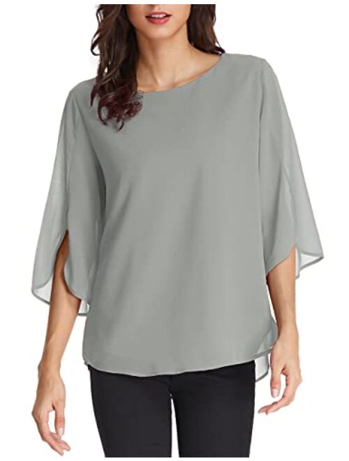 GRACE KARIN Women's Casual Chiffon Blouse Tops Half Ruffle Sleeve