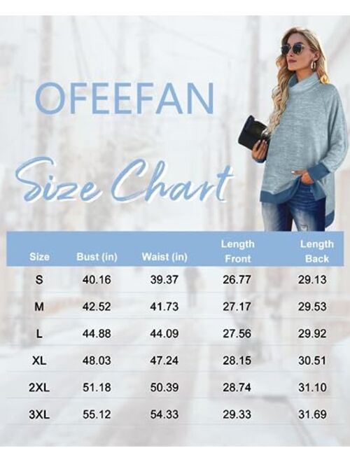 OFEEFAN Women's Turtle Neck Sweatshirts High Low Hem Side Slit