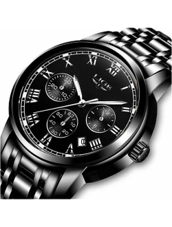 Watch Men Fashion Sport Quartz Clock Mens Full Steel Dress Watches Top Brand LIGE Luxury Business Waterproof Wristwatch Black Casual Clock