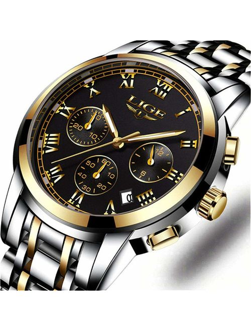 Watch Men Fashion Sport Quartz Clock Mens Full Steel Dress Watches Top Brand LIGE Luxury Business Waterproof Wristwatch Black Casual Clock