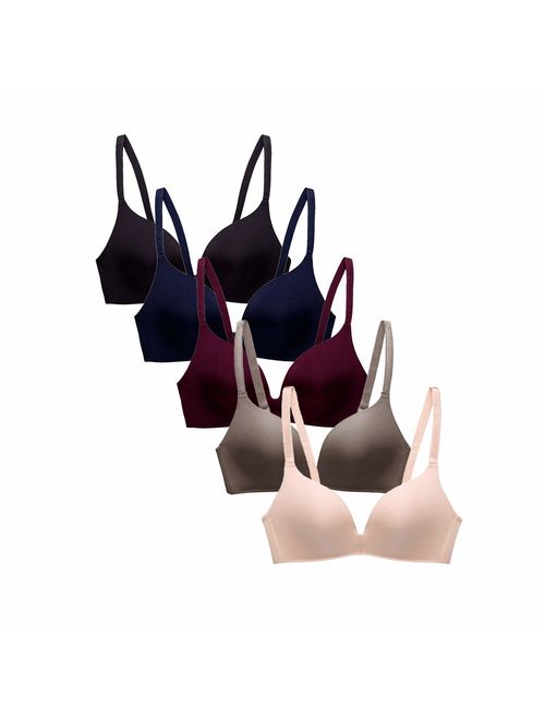 Pack of 5,Women Comfort No Wire Bras Seamless No Show Push up Bra Pack