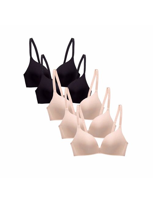 Pack of 5,Women Comfort No Wire Bras Seamless No Show Push up Bra Pack