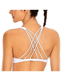 Women's Cute Yoga Sports Bra Strappy Sexy Back Padded Low Impact Workout Clothes Bra Tops