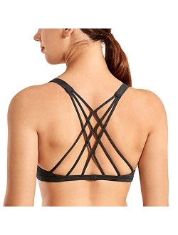 Women's Cute Yoga Sports Bra Strappy Sexy Back Padded Low Impact Workout Clothes Bra Tops