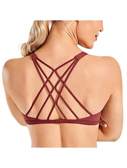 Women's Cute Yoga Sports Bra Strappy Sexy Back Padded Low Impact Workout Clothes Bra Tops