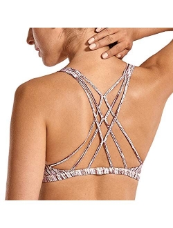 Women's Cute Yoga Sports Bra Strappy Sexy Back Padded Low Impact Workout Clothes Bra Tops