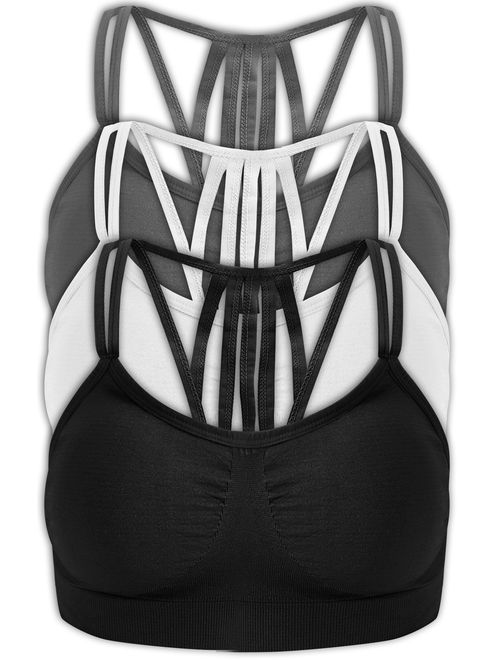 3-Pack Women's Seamless Wireless Strappy Back Comfort Bralette with Removable Pads