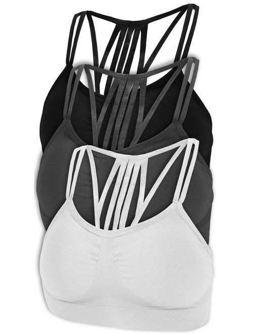 3-Pack Women's Seamless Wireless Strappy Back Comfort Bralette with Removable Pads