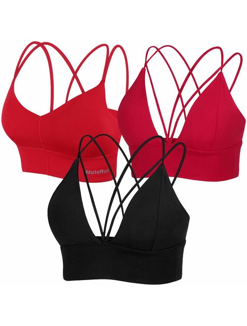 MotoRun Womens Push-up Padded Strappy Sports Bra Cross Back Wirefree Fitness Yoga Top