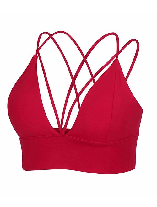 MotoRun Womens Push-up Padded Strappy Sports Bra Cross Back Wirefree Fitness Yoga Top