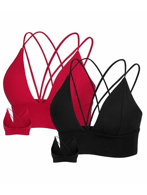 MotoRun Womens Push-up Padded Strappy Sports Bra Cross Back Wirefree Fitness Yoga Top