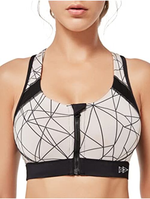 Yvette Women Zipper Front Space Print Sports Bra with Wide Strap for Women