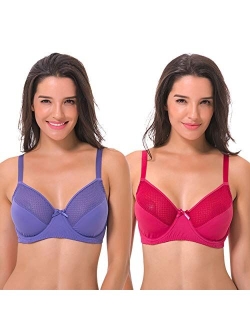 Curve Muse Women's Plus Size Underwired Unlined Balconette Cotton Bra-3Pack