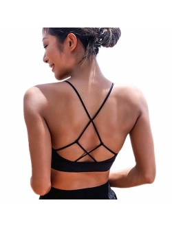 Women's Plunge Yoga Sports Bra Triangle Wirefree Strappy Top