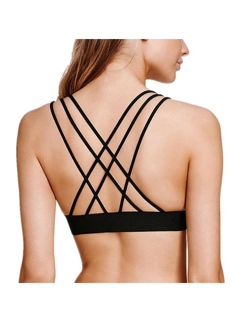 Women's Plunge Yoga Sports Bra Triangle Wirefree Strappy Top