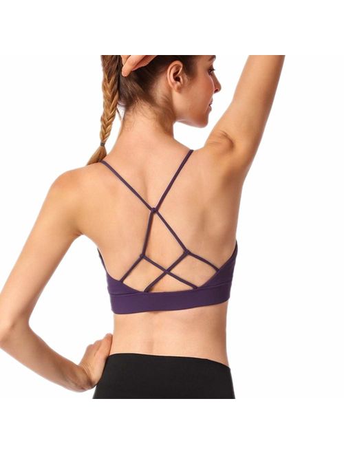 Women's Plunge Yoga Sports Bra Triangle Wirefree Strappy Top