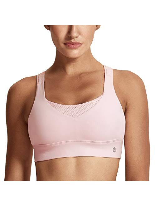 CRZ YOGA Convertible Racerback Sports Bra for Women High Impact Support Padded Wirefree Workout Training Bra