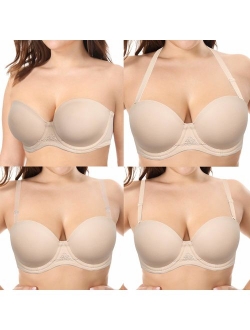 YBCG Strapless Convertible Multiway Underwire Bra with Clear Strap for Women