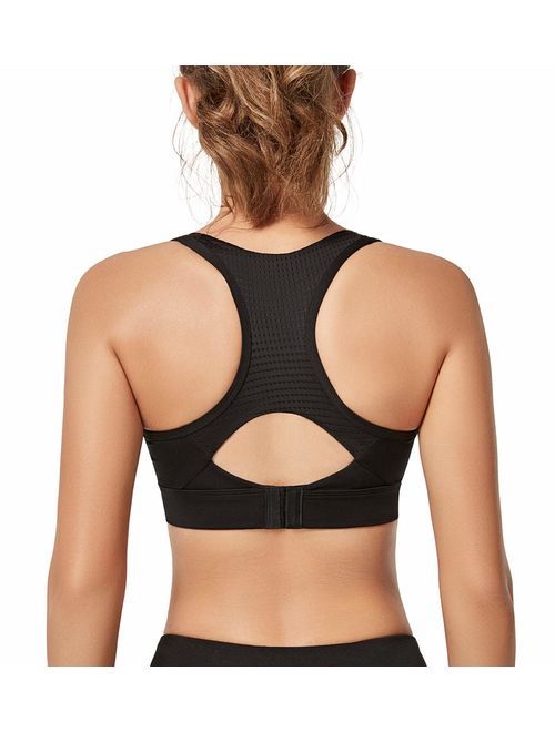 Yvette Front Closure Sports Bras for Women High Impact Racerback Workout Bra for Running for Plus Size