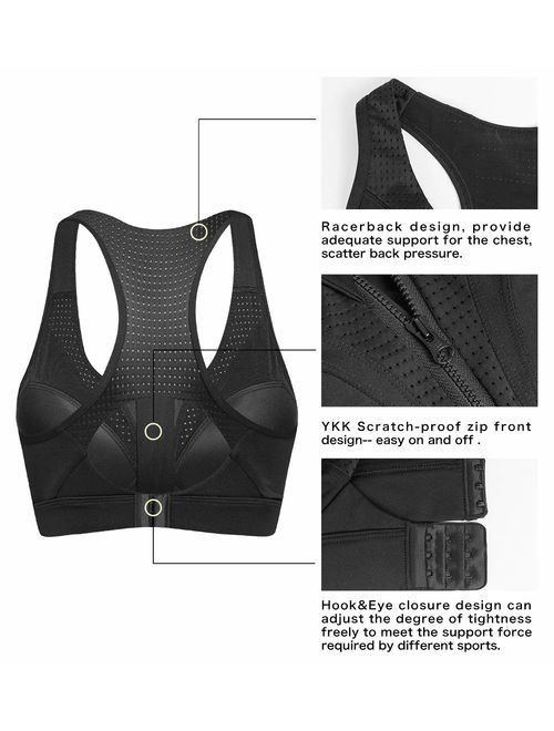 Yvette Front Closure Sports Bras for Women High Impact Racerback Workout Bra for Running for Plus Size