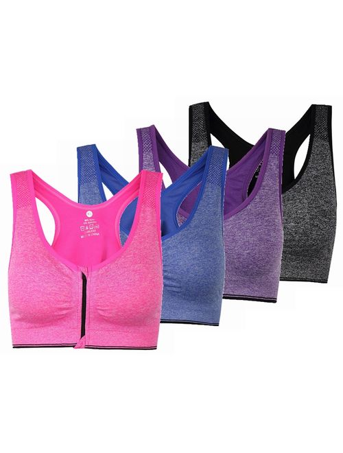 ohlyah Women's Zipper Front Closure Sports Bra Racerback Yoga Bras