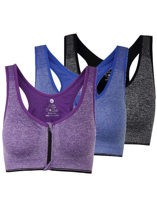 ohlyah Women's Zipper Front Closure Sports Bra Racerback Yoga Bras