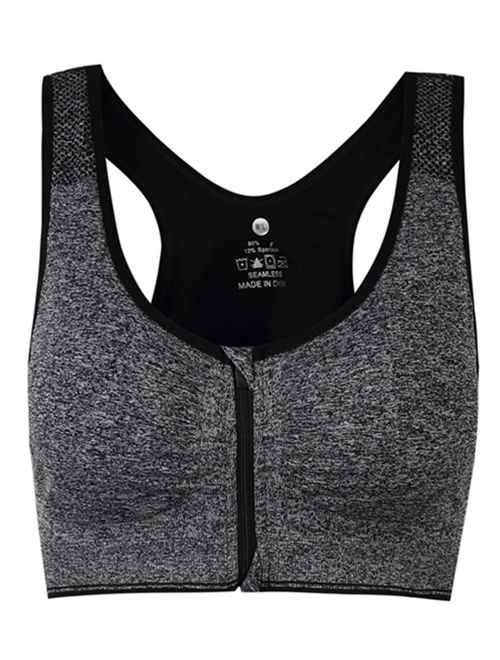 ohlyah Women's Zipper Front Closure Sports Bra Racerback Yoga Bras